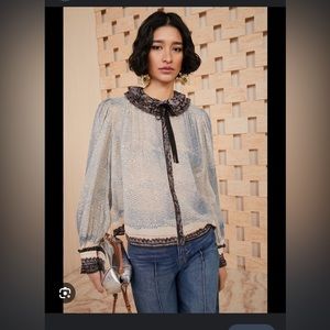 Ulla Johnson Blue and Black Ruffled Blouse